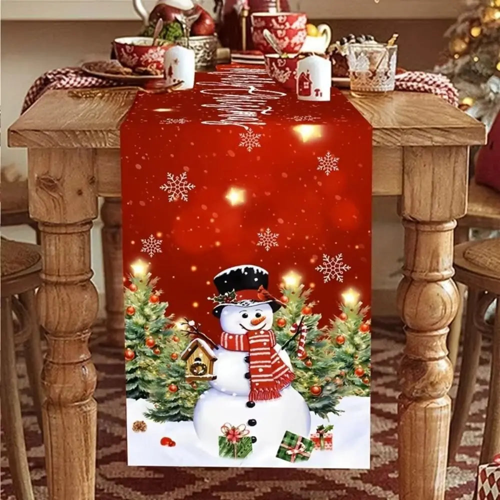 New New Year Christmas Table Runner Snowman Santa Claus Christmas Tablecloth Navidad Gift Elk Table Decor Christmas Party