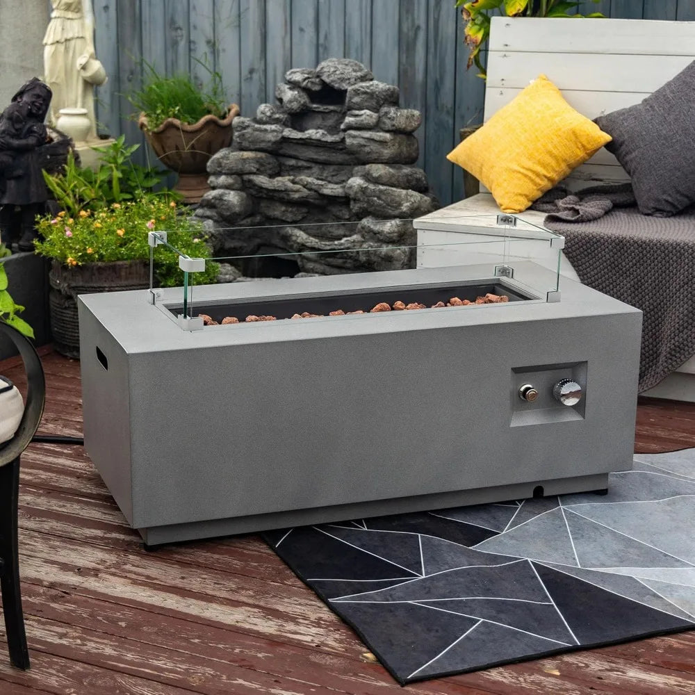 Outdoor Fire Pit Table Propane Gas Fire Pits Outdoor Fireplaces 42'' Rectangular Firepit Table, 2 Pieces in 1, 50,000 BTU