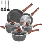 Granite Pots and Pans Set Ultra Nonstick, 11 Piece Die-Cast Cookware Sets with Frying Pan, Sauce Pan, Stockpot,
