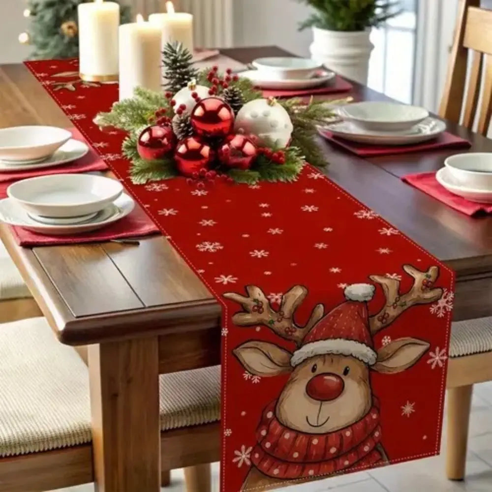 New New Year Christmas Table Runner Snowman Santa Claus Christmas Tablecloth Navidad Gift Elk Table Decor Christmas Party