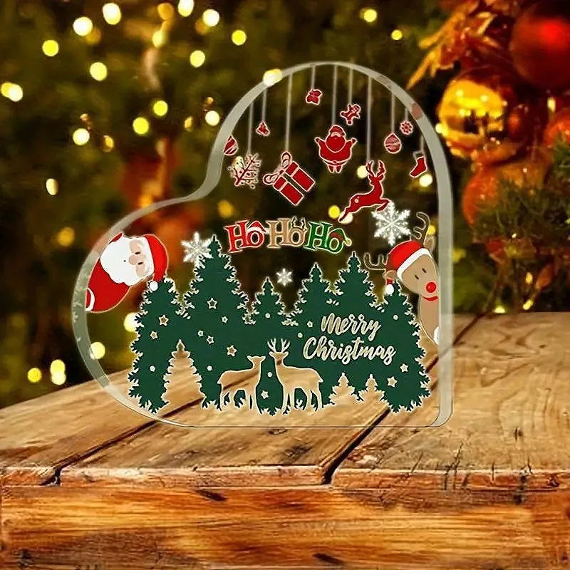 Christmas Atmosphere Heart Acrylic Ornament Desktop Decoration Transparent Stand