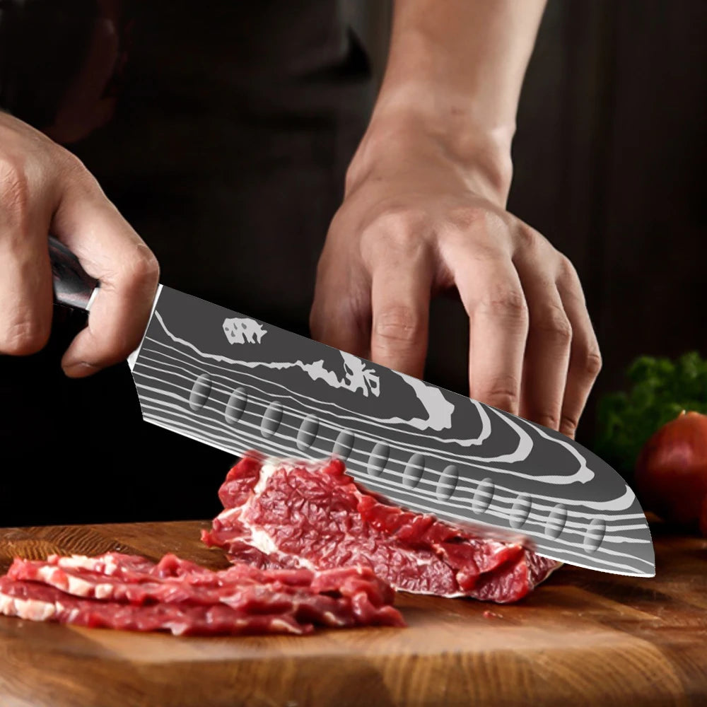 MDHAND Knife Sets for Kitchen 14 Pieces with Knife Holder High Carbon Stainless Steel Damascus Pattern Sharp Chef Knife Set