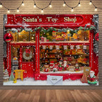 Christmas Photography Backdrop Vinyl Santa's Toy Shop Decoration Backdrop for Xmas Party Supplies Photo Background Studio Decor