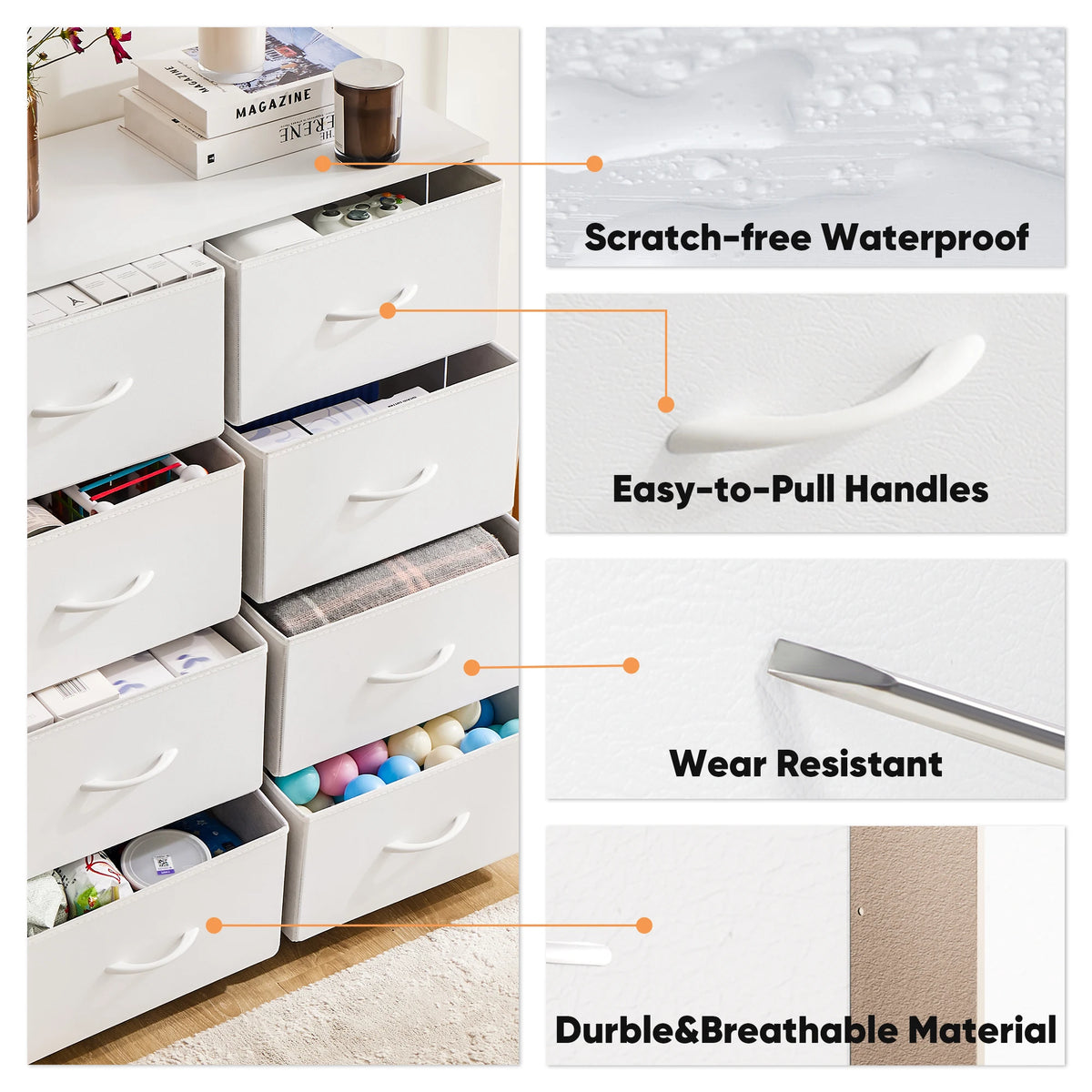 JHK Dresser Children's Wardrobe For Bedroom With 8 Fabric Drawers Storage Cabinet Steel Frame Assembly Closet For Home Furniture