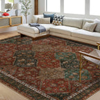 Rug for Living Room, Machine Washable, Non-Slip,Stain & Water Resistant, Low-Pile Moroccan Trellis Hallway Vintage Foldable Rug