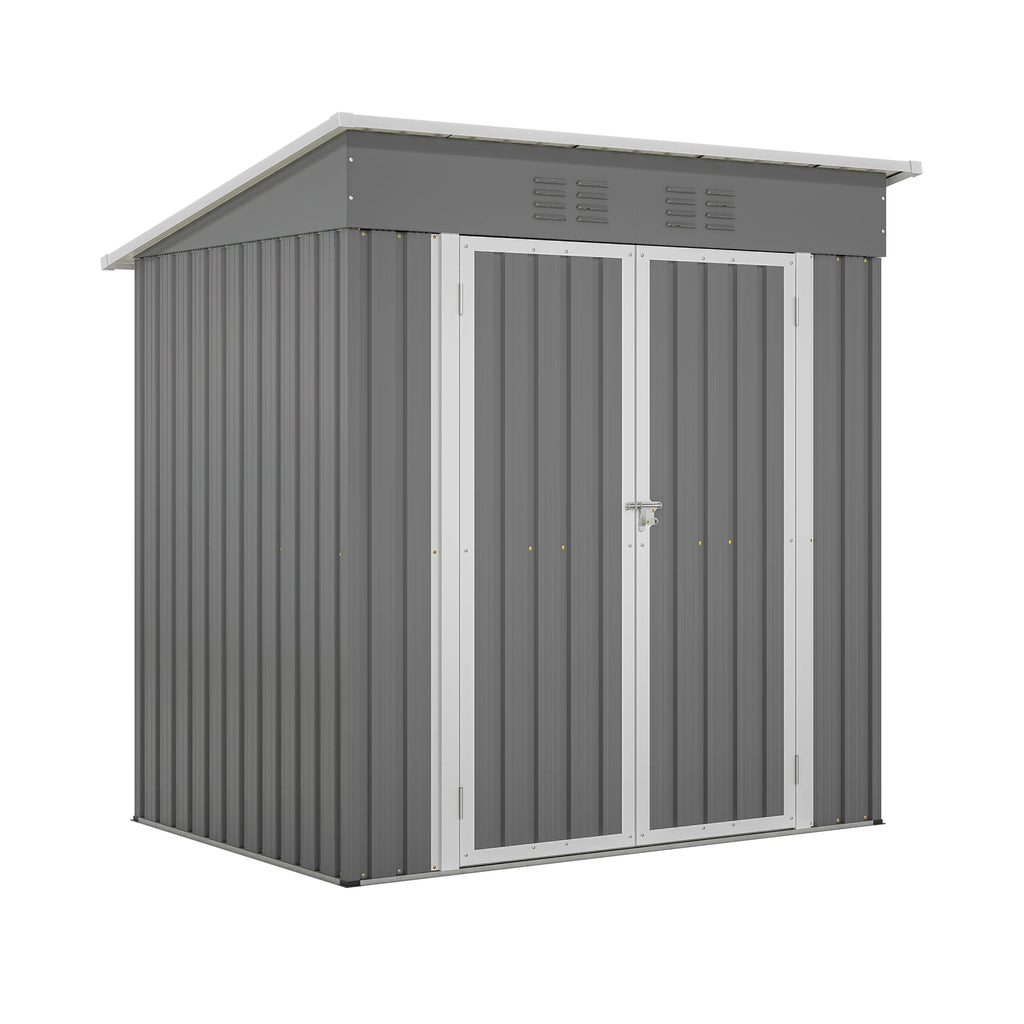 6x4 Ft Heavy Duty Metal Outdoor Storage Shed Lockable Double Doors with Floor Frame All Weather Utility Cabinet Backyard Patio