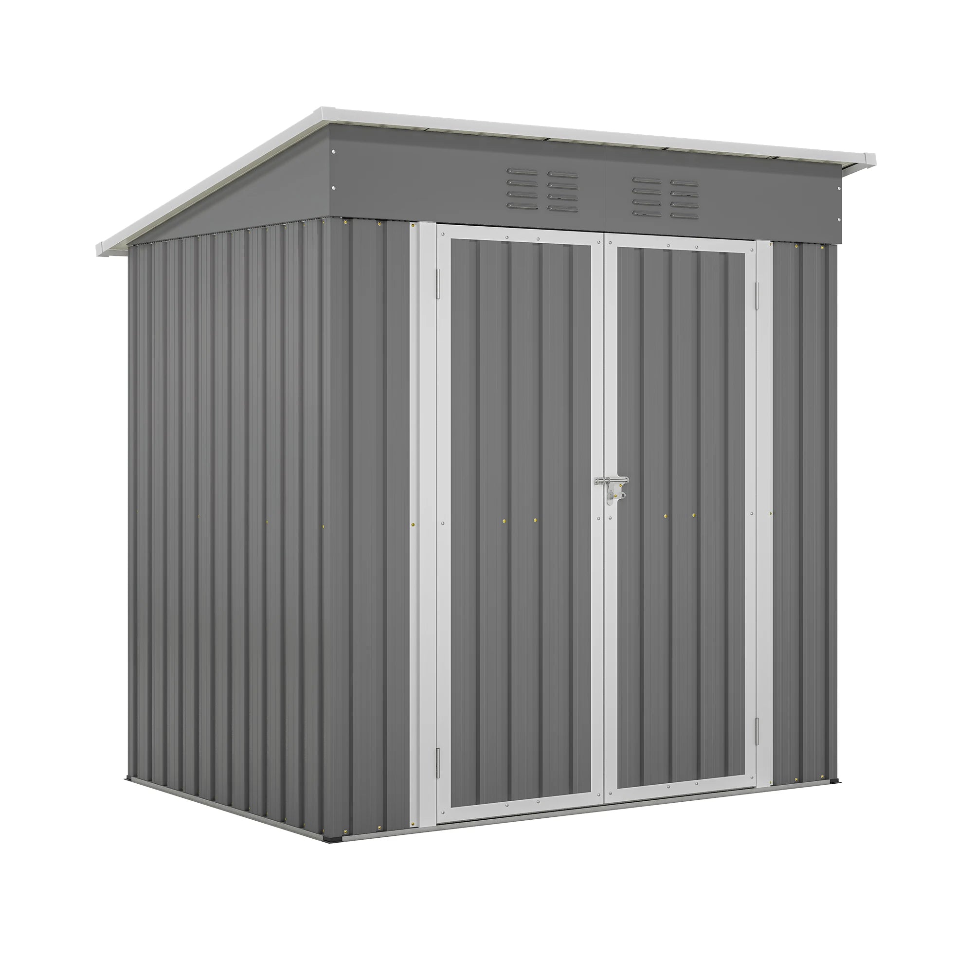 6x4 Ft Heavy Duty Metal Outdoor Storage Shed Lockable Double Doors with Floor Frame All Weather Utility Cabinet Backyard Patio