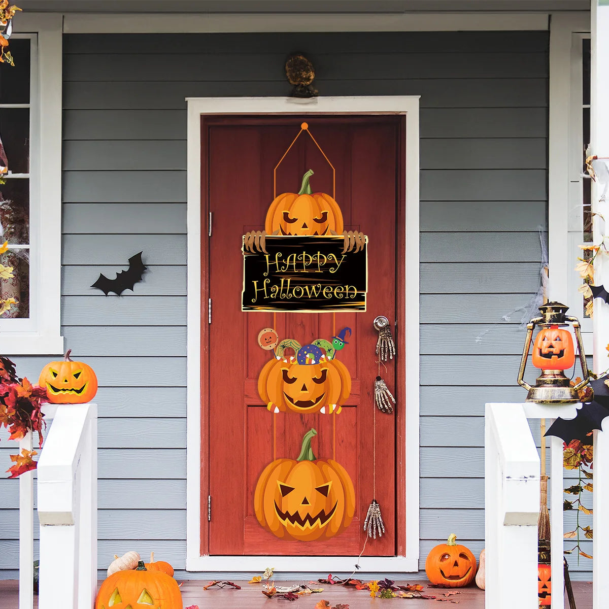 Halloween Paper Hanging Sign Spooky Pumpkin Witch Ghost Front Door Hanger Welcome Sign DIY Halloween Party Decoration 2023