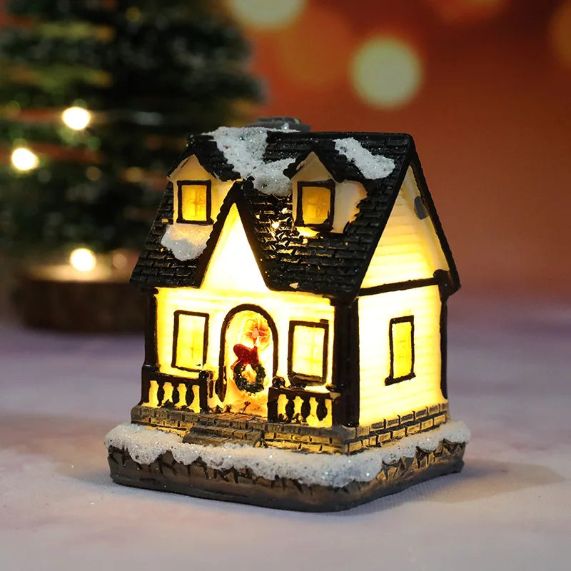 Christmas Led Light House Christmas Tree Ornaments LED Resin Small Village House Xmas Glow Decor Gift Happy New Year Decors DC05