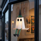 Halloween Hanging Swinging Ghost Decoration Spooky Light Up Swing Ghost with Witch Hat for Outdoor Tree Decor