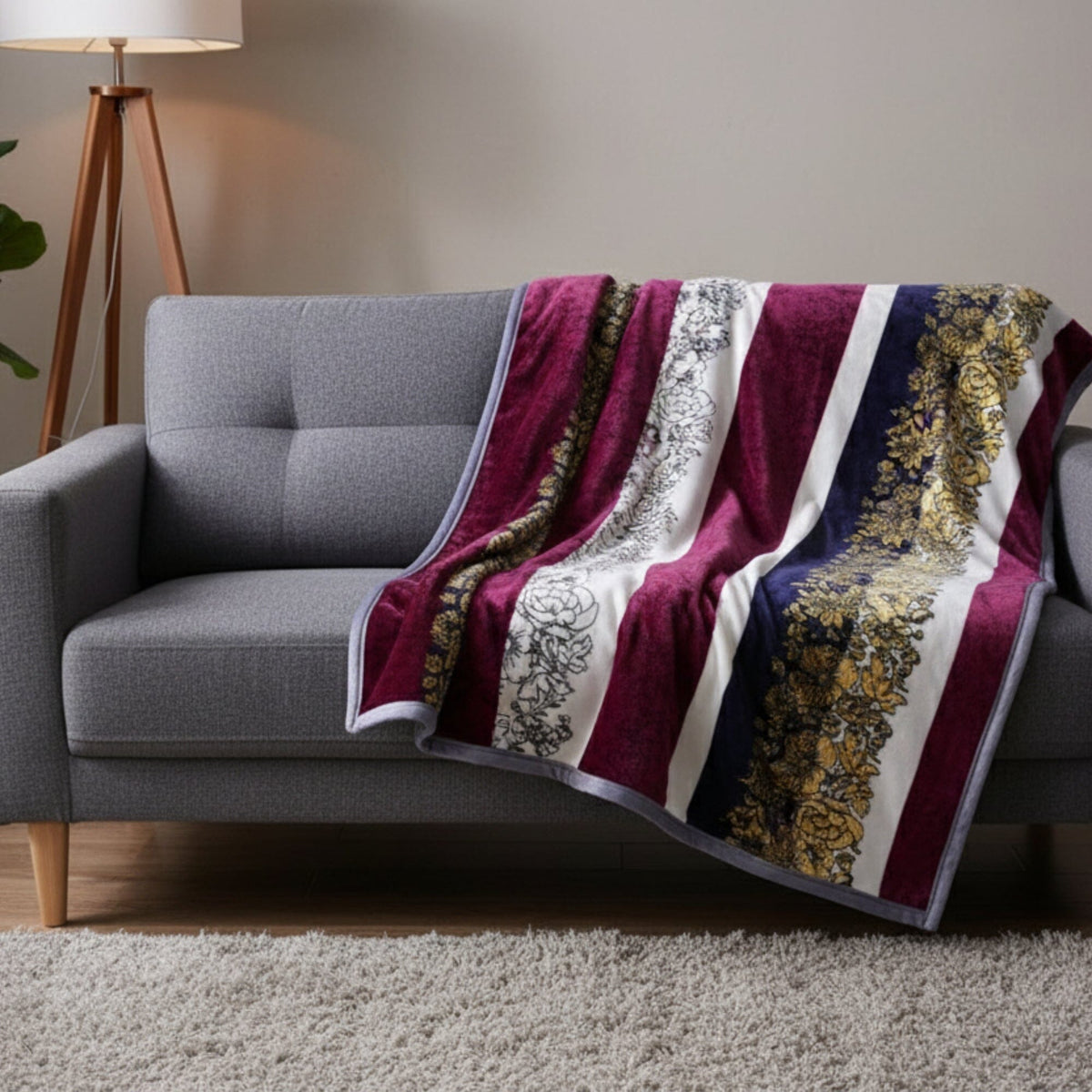 DaDa Bedding Botanical Floral Striped Carnations Mink Flannel Fleece Throw Blanket (XY9829)