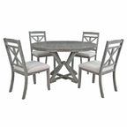 Dining Set With Extendable Round Table And 4 Upholstered Chairs