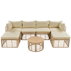 7 Pieces Outdoor Patio Furniture, All-Weather Rattan Sectional Sofa Set with Thick Cushions and Pillows, Freely Combined Conversation Sets for Garden, Backyard, Balcony, Brown