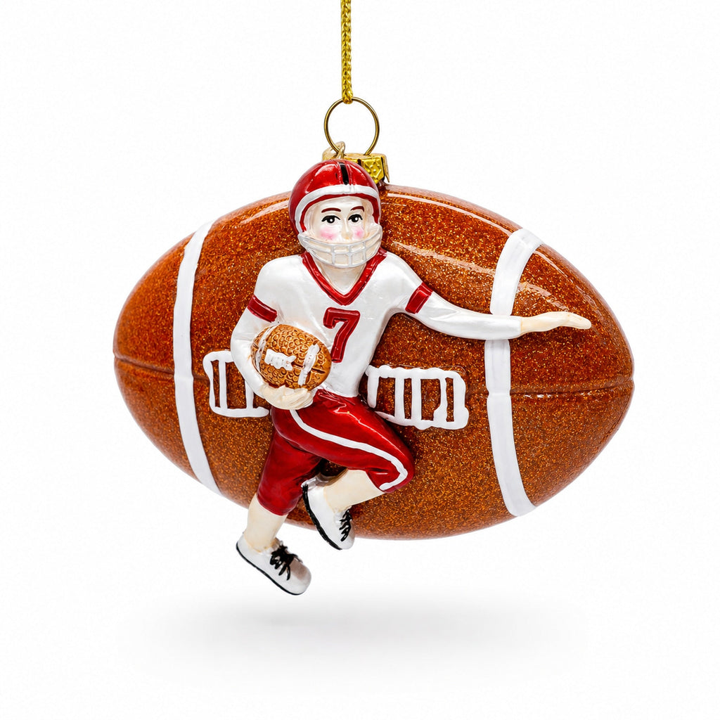 Football Player Glass Christmas Ornament