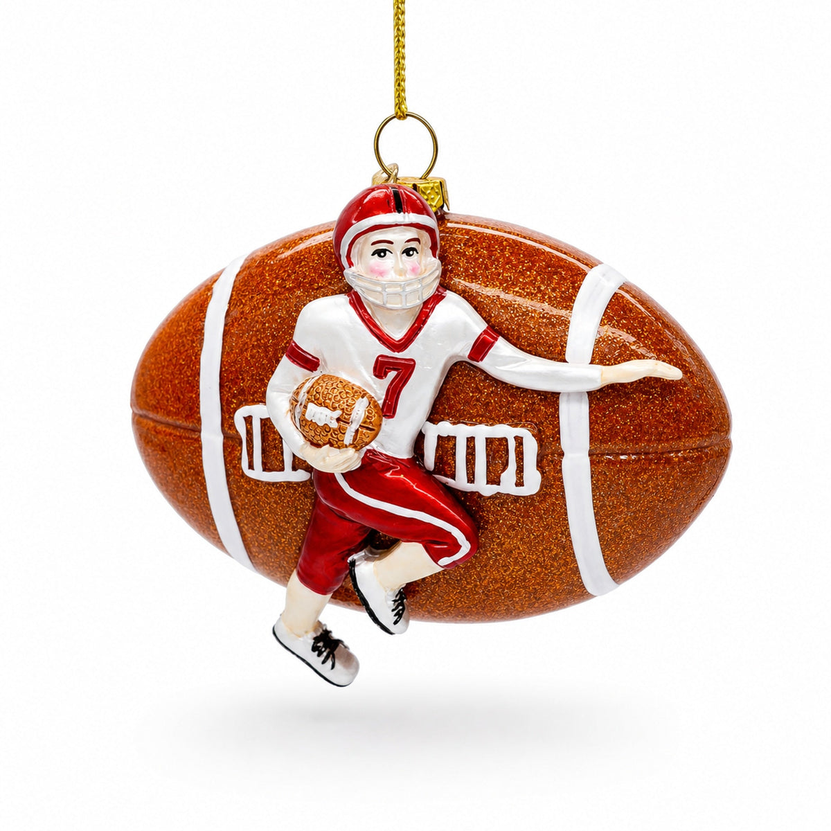 Football Player Glass Christmas Ornament