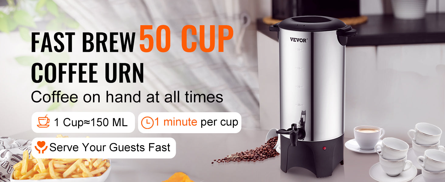 SucceBuy Commercial Coffee Urn 50 Cups Stainless Steel Large Coffee Dispenser 1000W Electric Coffee Maker Urn For Quick Brewing
