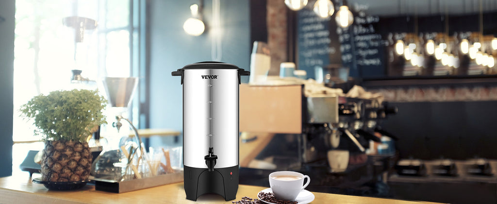 SucceBuy Commercial Coffee Urn 50 Cups Stainless Steel Large Coffee Dispenser 1000W Electric Coffee Maker Urn For Quick Brewing