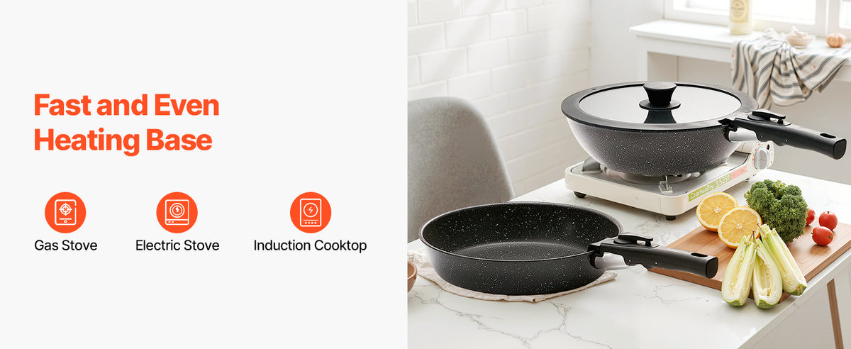 VEVOR 17 Pcs Nonstick Cookware Set Granite Pots and Pans Set Induction Cookwares Kitchen Cooking Set with Frying Sauce Saute Pan