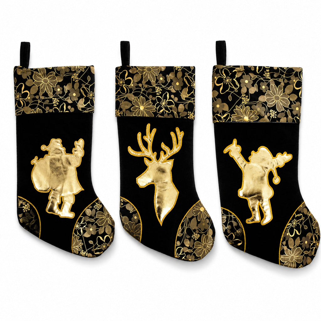 Set of 3 Felt Santa, Reindeer Christmas Stockings 16 Inches
