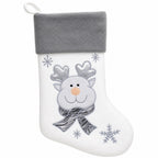 Set of 3 Gold and Silver, on White Felt Santa, Reindeer Christmas Stockings 15 Inches