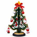 Delightful Wooden Tabletop Christmas Tree with Santa and Miniature Ornaments 6.5 Inches Tall
