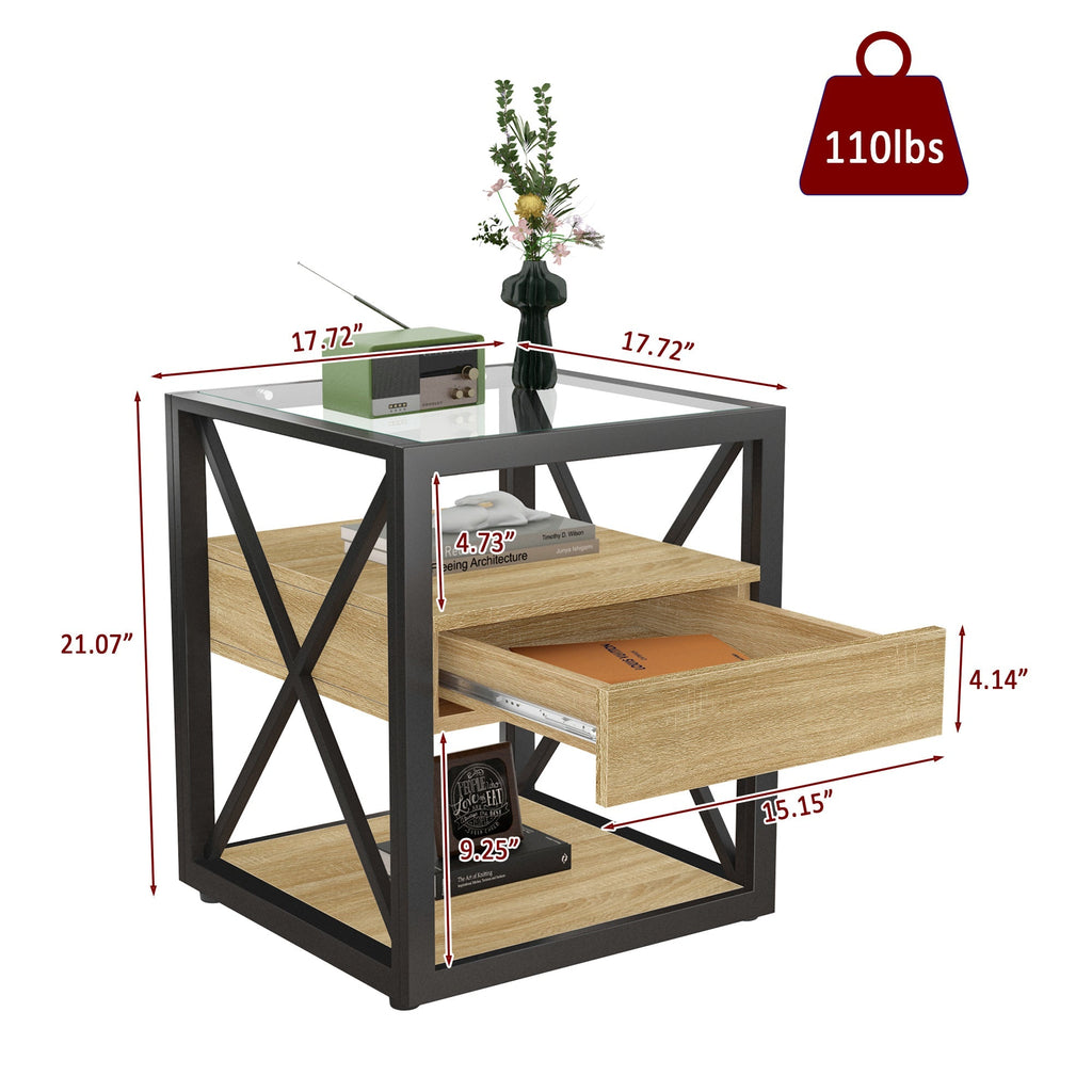 Set of 2 Modern End Tables with Drawer - Nightstands for Bedroom & Living Room