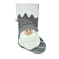 Fabric Santa Stocking - Gray and White