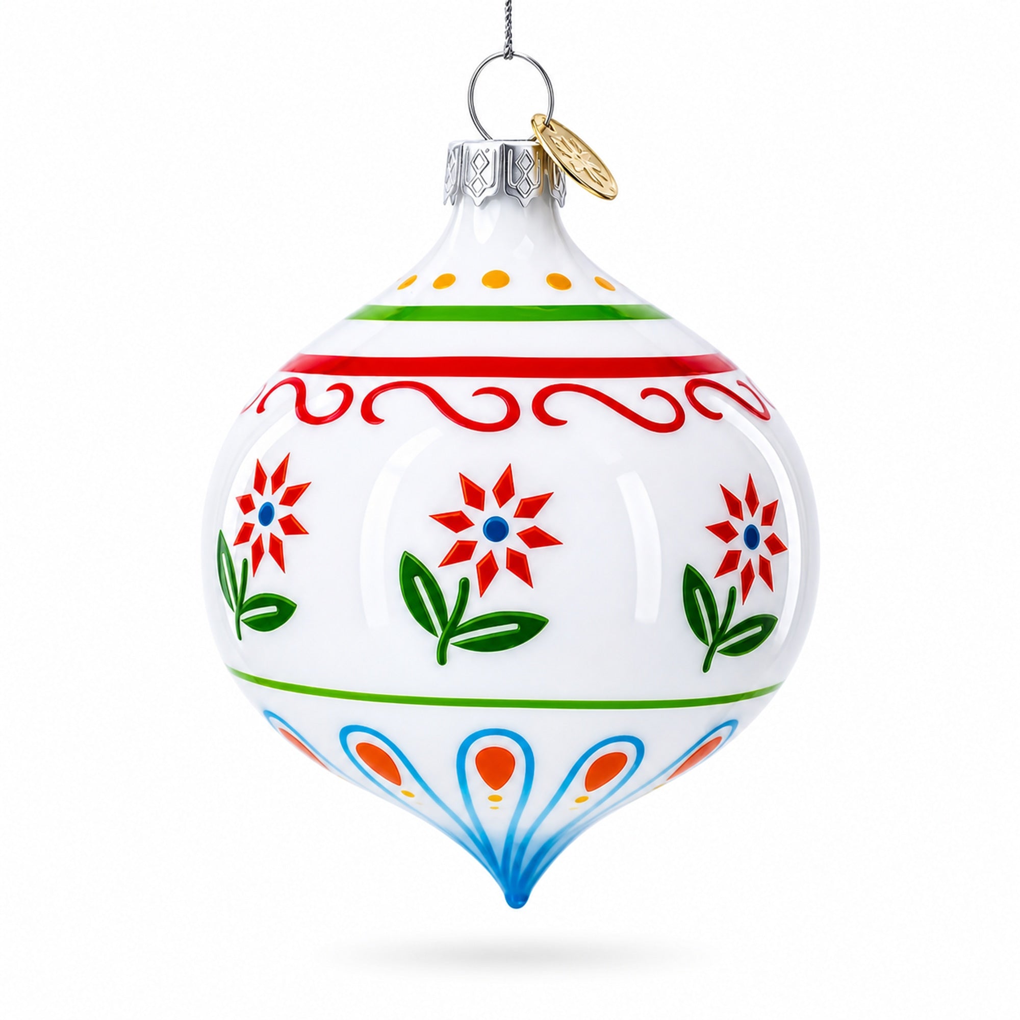 Floral Finial Drop Glass Christmas Ornament