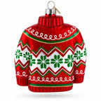 Holiday Knit Sweater with Snowflake Pattern Glass Christmas Ornament