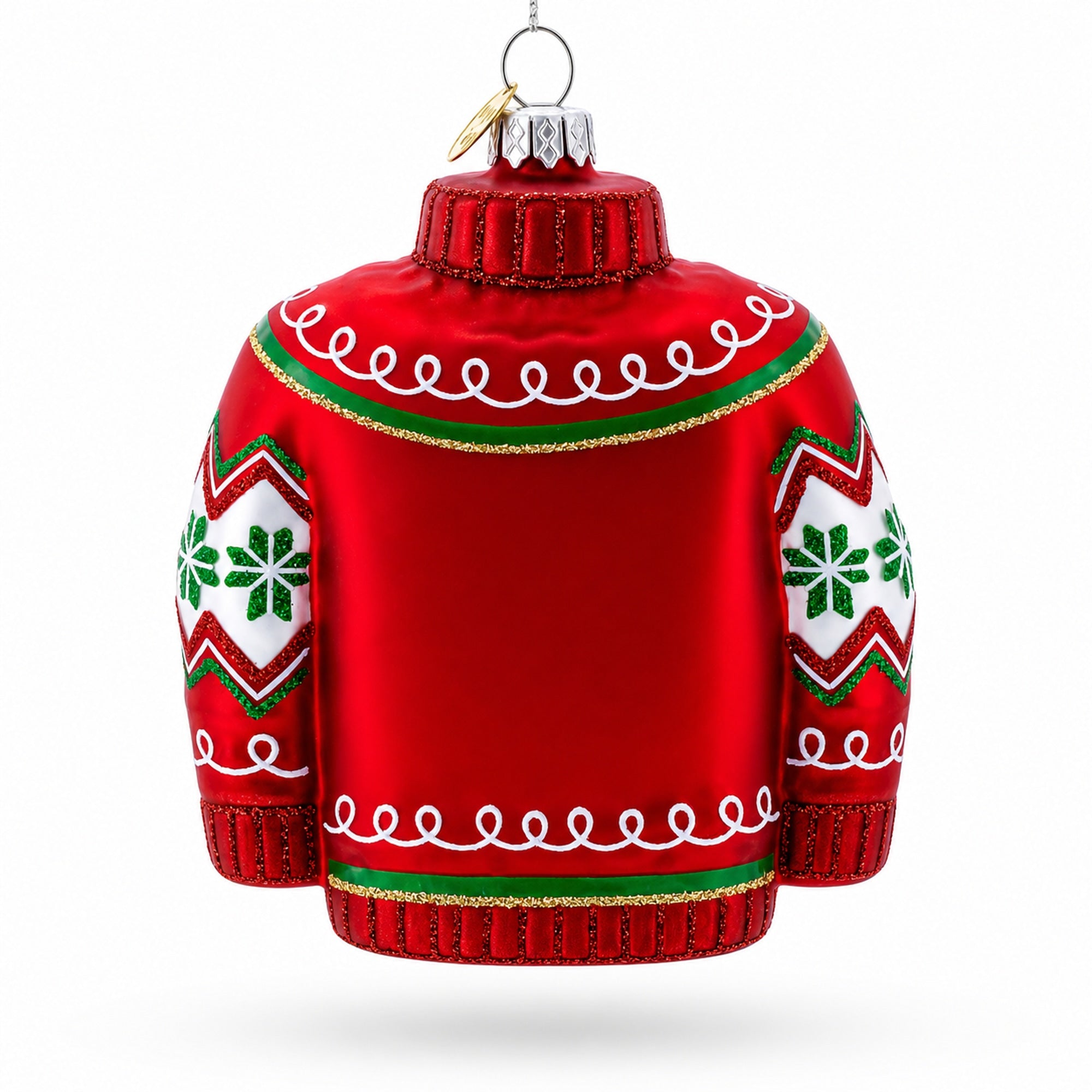 Holiday Knit Sweater with Snowflake Pattern Glass Christmas Ornament
