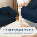 Spring Sofa with High-Quality Fabric, Pillows & Storage in Blue
