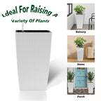 Indoor/Outdoor Modern Faux Rattan Design Square Planter, 22.6 inch White Plastic Large Planter with Automatic Watering System for Home and Garden (White, 22.6 inch - 2 Pack)