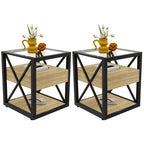 Set of 2 Modern End Tables with Drawer - Nightstands for Bedroom & Living Room