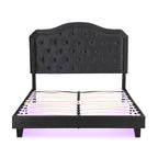 Queen Upholstered Bed Button Tufted with Curve Design