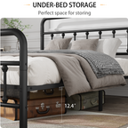 Metal Full Size Bed Frame with Headboard and Under Bed Storage