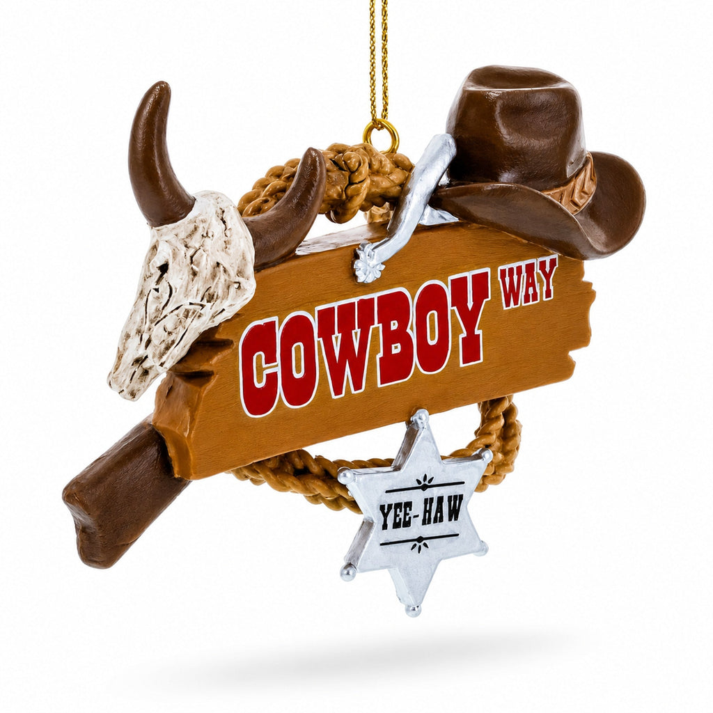 Western Cowboy Hat Sheriff Badge Resin Christmas Ornament