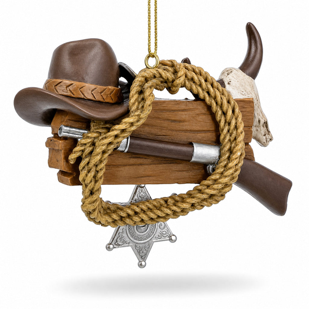 Western Cowboy Hat Sheriff Badge Resin Christmas Ornament