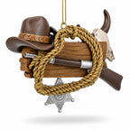 Western Cowboy Hat Sheriff Badge Resin Christmas Ornament