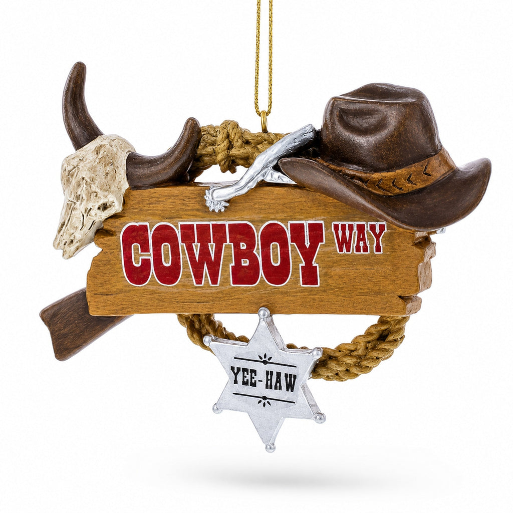 Western Cowboy Hat Sheriff Badge Resin Christmas Ornament