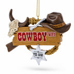 Western Cowboy Hat Sheriff Badge Resin Christmas Ornament