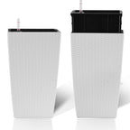 Indoor/Outdoor Modern Faux Rattan Design Square Planter, 22.6 inch White Plastic Large Planter with Automatic Watering System for Home and Garden (White, 22.6 inch - 2 Pack)