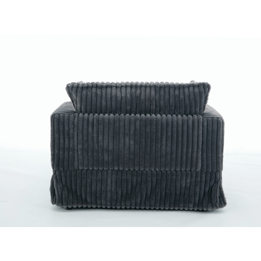 Oversized Corduroy Chaise Lounge with Ottoman in Dark Gray