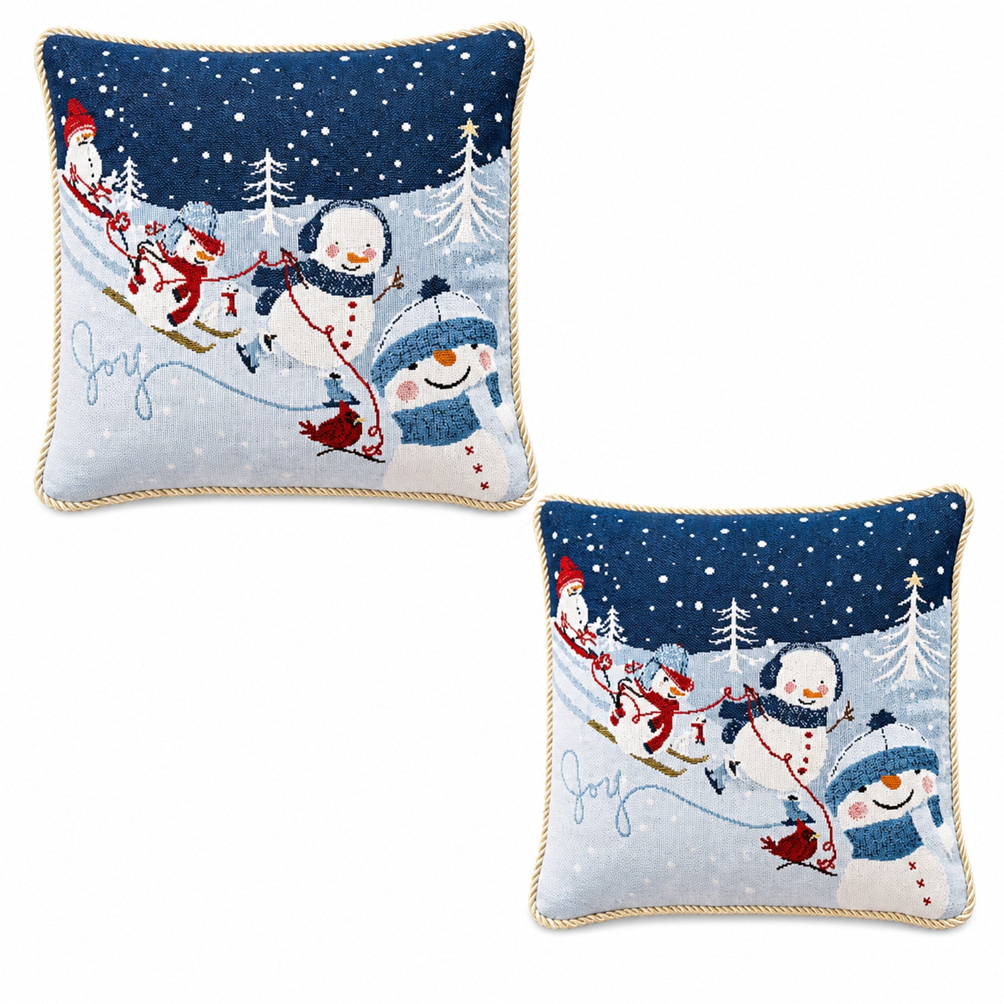 Set of 2 Snowmen Enjoying Winter Sport Parade Christmas Throw Cushion Pillow Covers