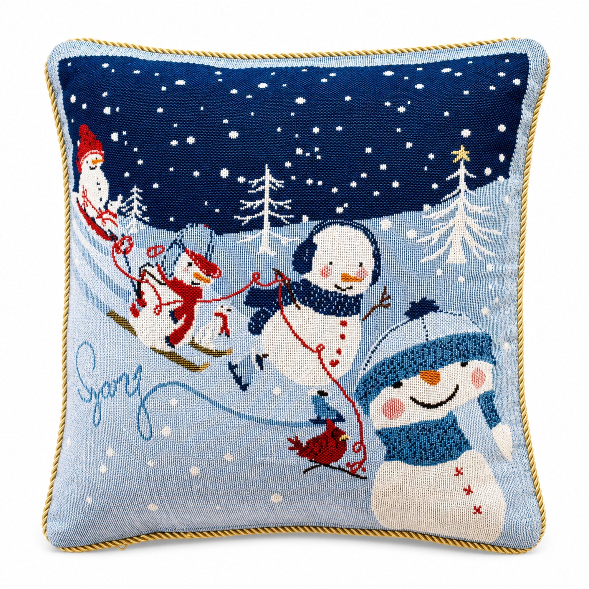 Set of 2 Snowmen Enjoying Winter Sport Parade Christmas Throw Cushion Pillow Covers