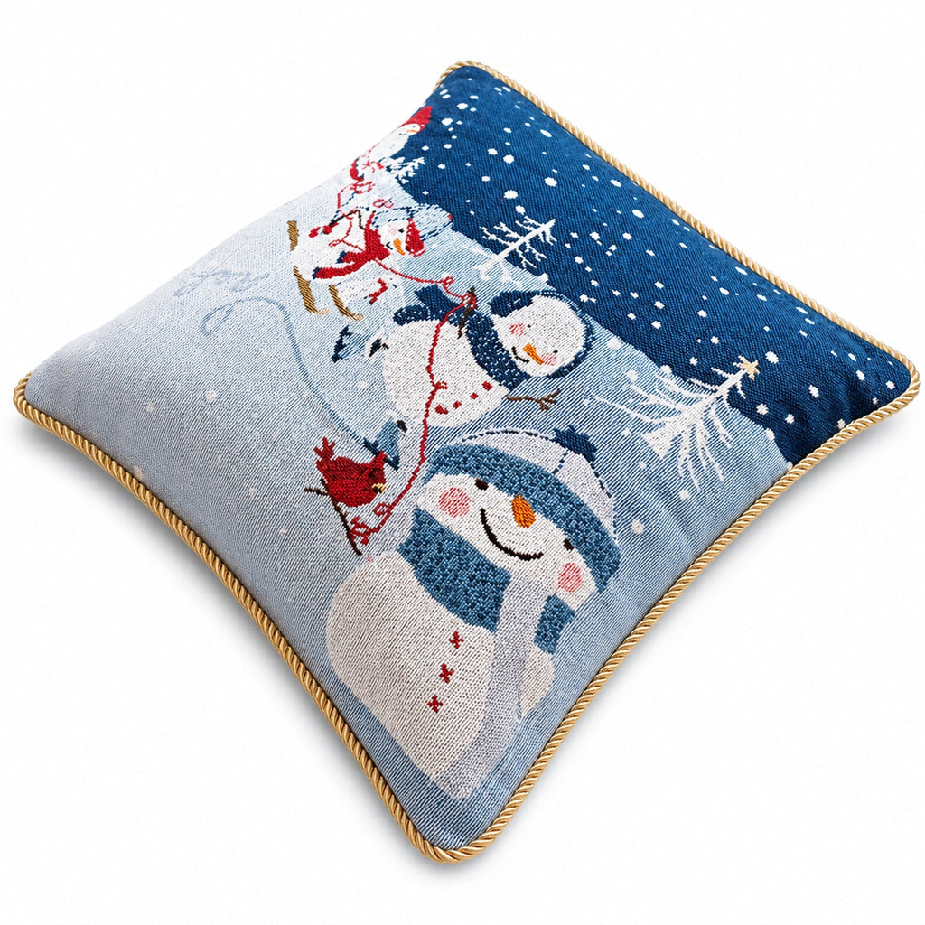Set of 2 Snowmen Enjoying Winter Sport Parade Christmas Throw Cushion Pillow Covers