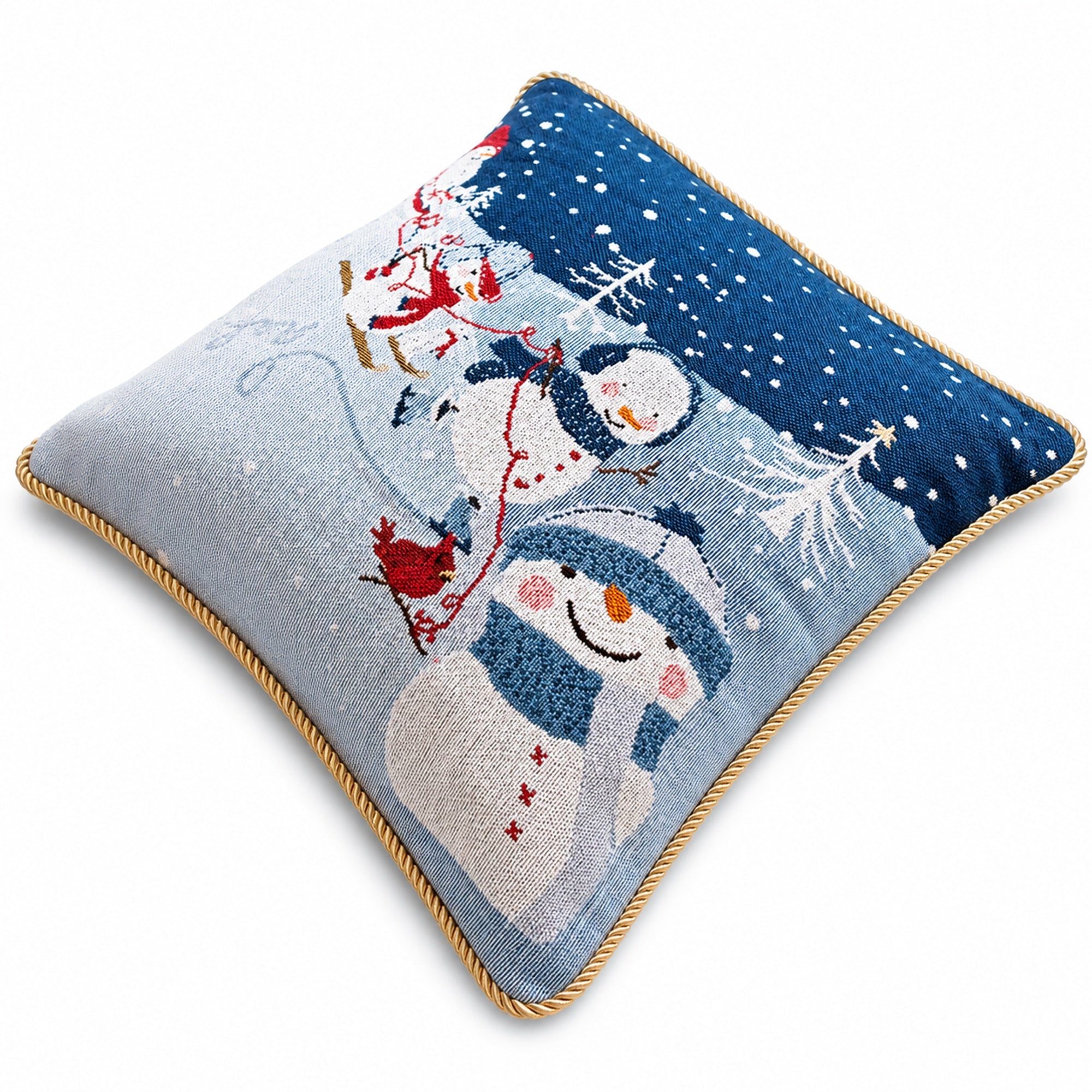 Set of 2 Snowmen Enjoying Winter Sport Parade Christmas Throw Cushion Pillow Covers
