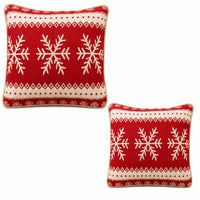 Set of 2 White Snowflakes on Red Christmas Throw Cushion Pillow Covers