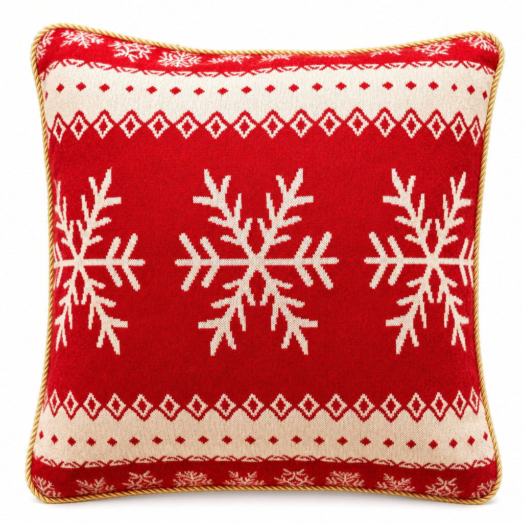 Set of 2 White Snowflakes on Red Christmas Throw Cushion Pillow Covers