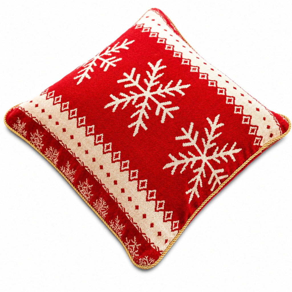 Set of 2 White Snowflakes on Red Christmas Throw Cushion Pillow Covers