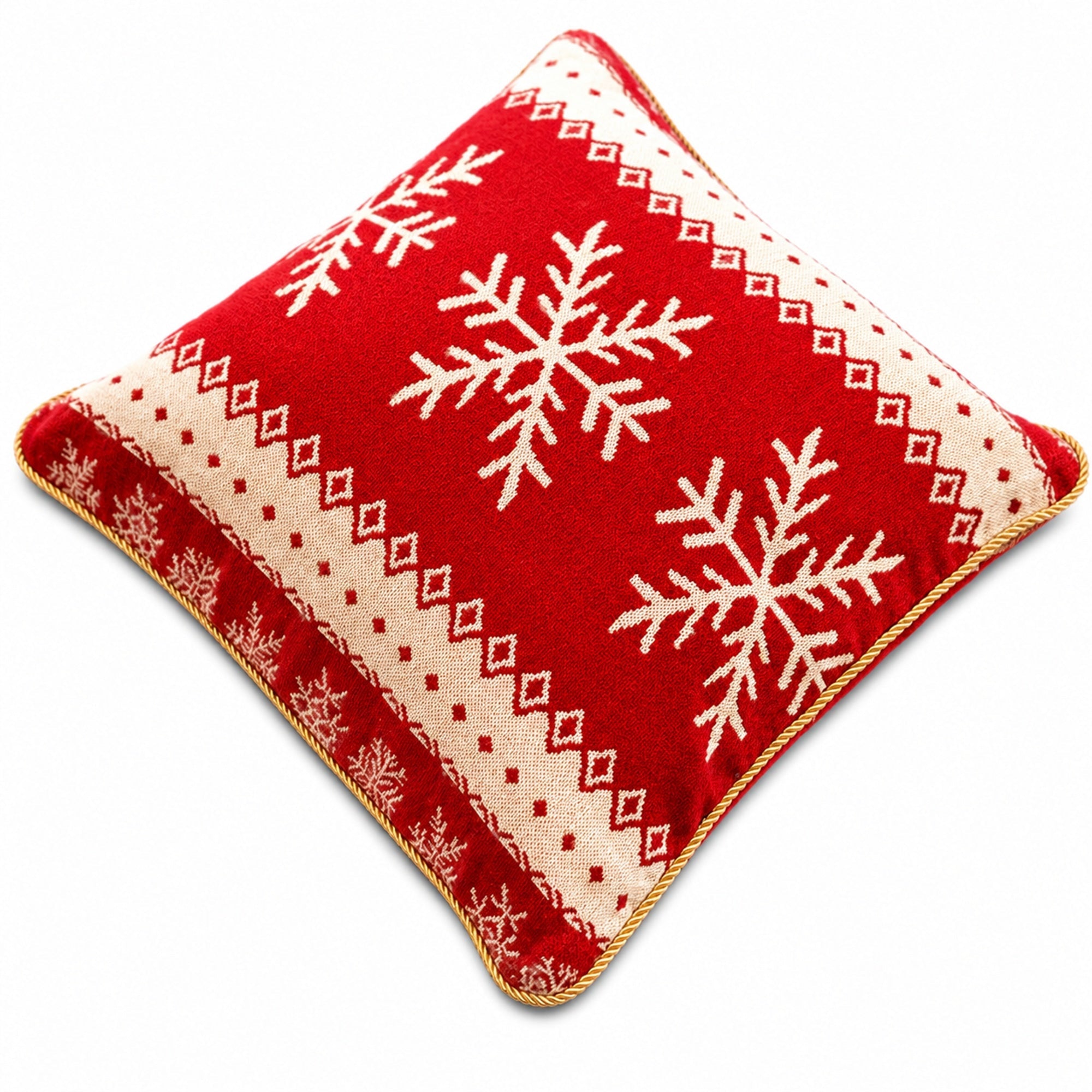 Set of 2 White Snowflakes on Red Christmas Throw Cushion Pillow Covers